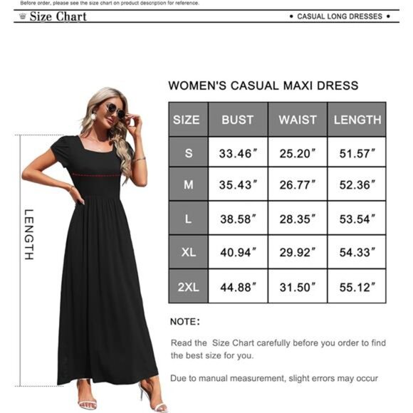 Women's Square Neck Maxi Dresses Petal Short Sleeve Casual Long Dress Pokets - Picture 5 of 6